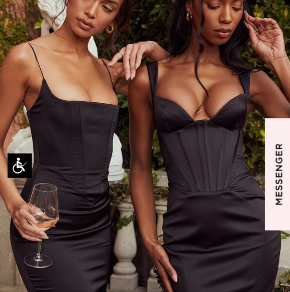 Fiorella black dutchess satin midi corset dress - Picture 3 of 10